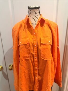 Lauren Ralph Lauren Orange Casual Button-Down Shirt *appears brighter in photos*